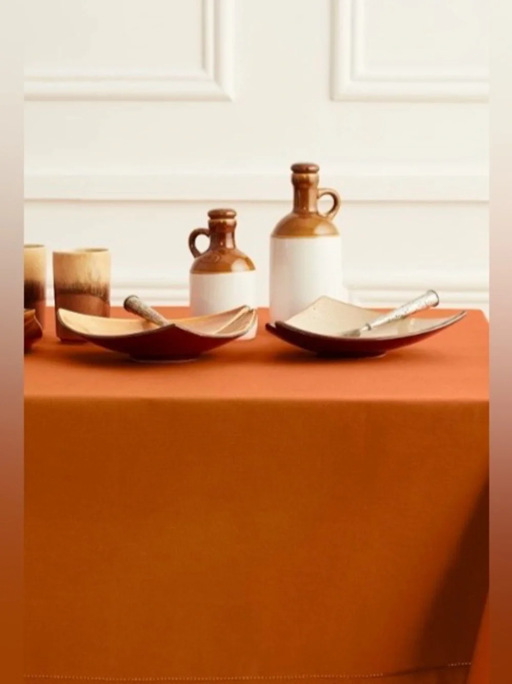 Fall Decorative Tablecloth 75% Cotton 25% Linen Rectangular 58x144” CINNAMON